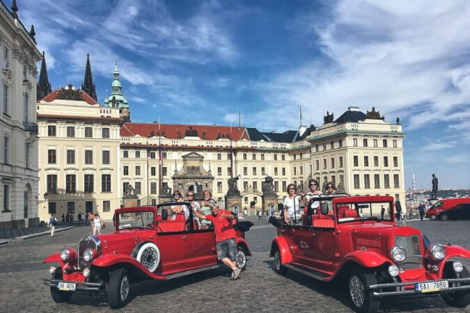 Fairytale Karlstejn Castle in Retro-Style Car